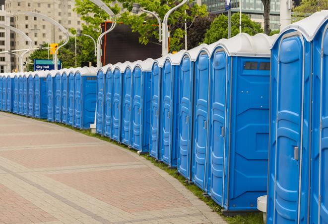 Seasonal porta potty units set up at a Streetsboro, Ohio venue